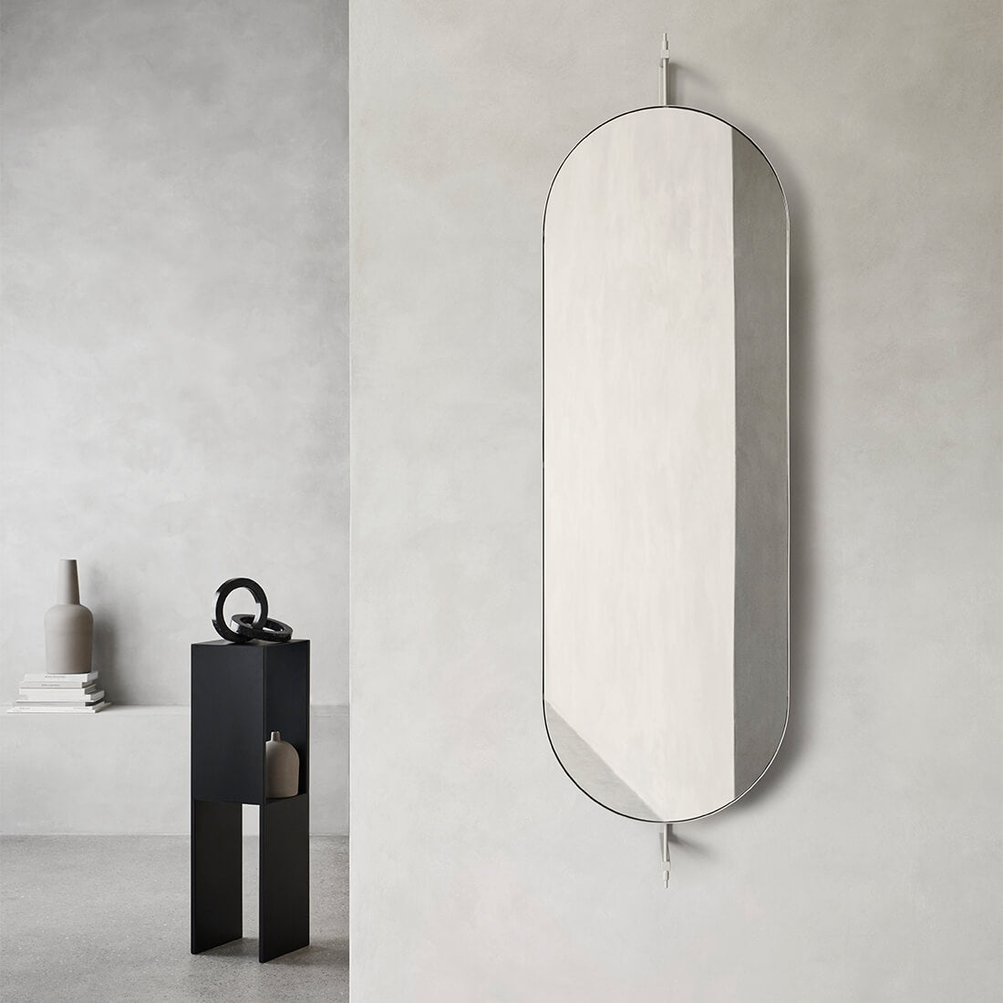 full size beige frame mirror with hanger on the back kristina dam studio