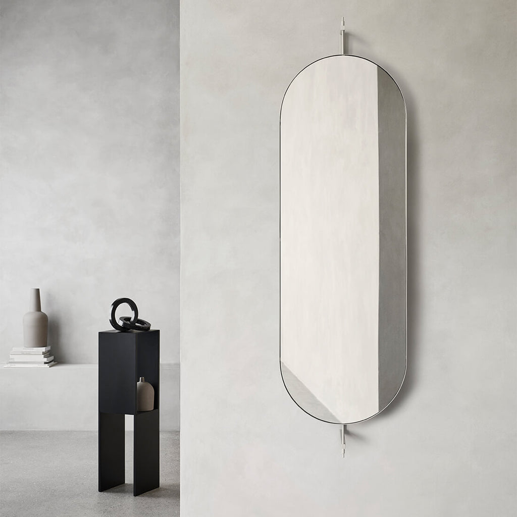 full size beige frame mirror with hanger on the back kristina dam studio